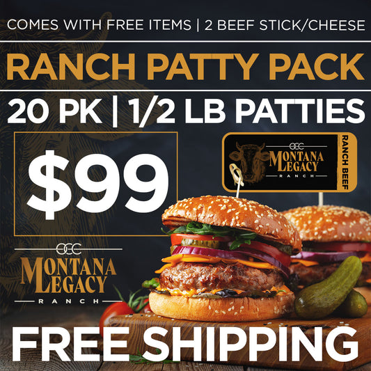 Ranch Patty Pack: $99 Free Shipping | 20 packs | 1/2 lb Burger Patties